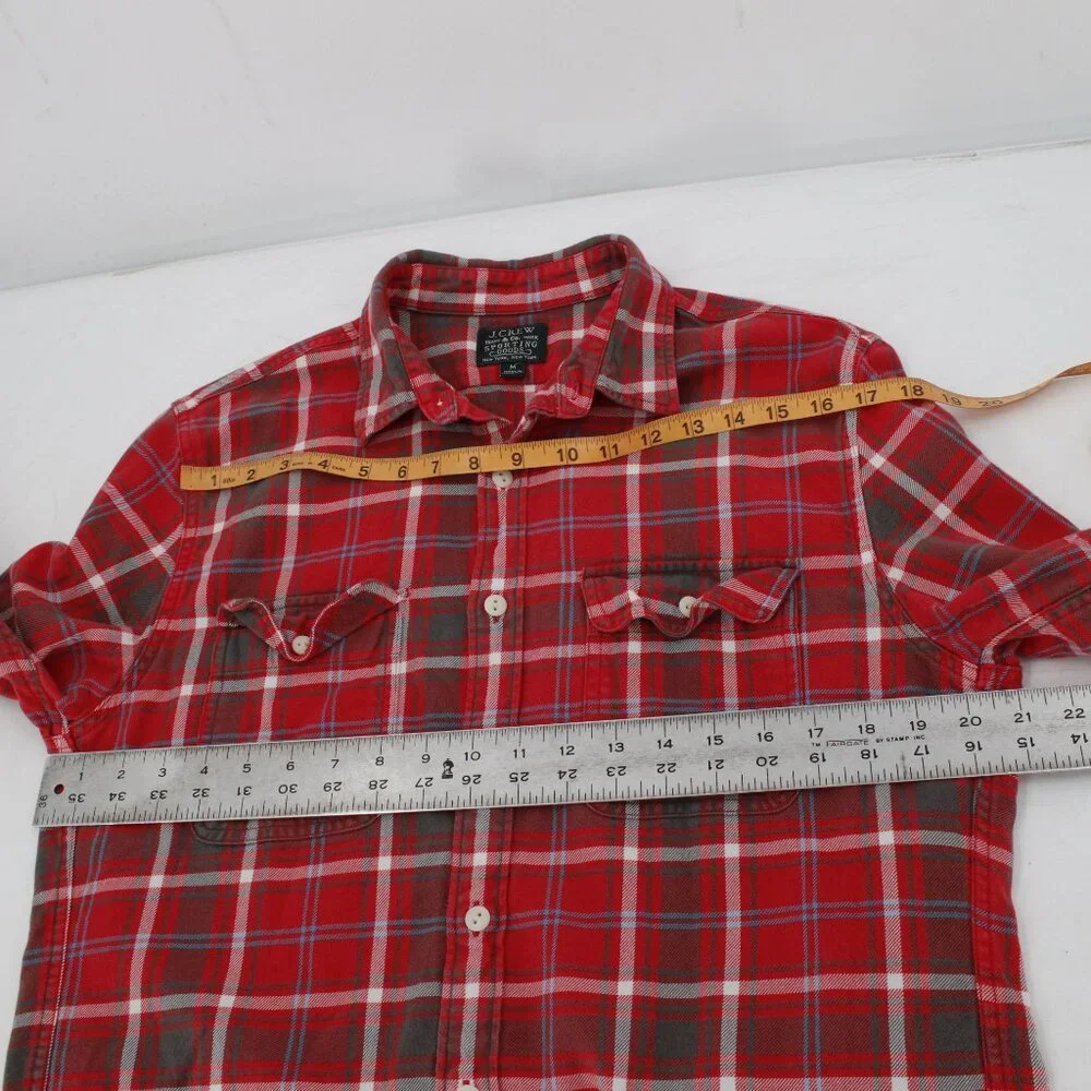 J Crew Shirt Mens Medium Flannel Button Up Long Sleeve Red Plaid Cotton sporting